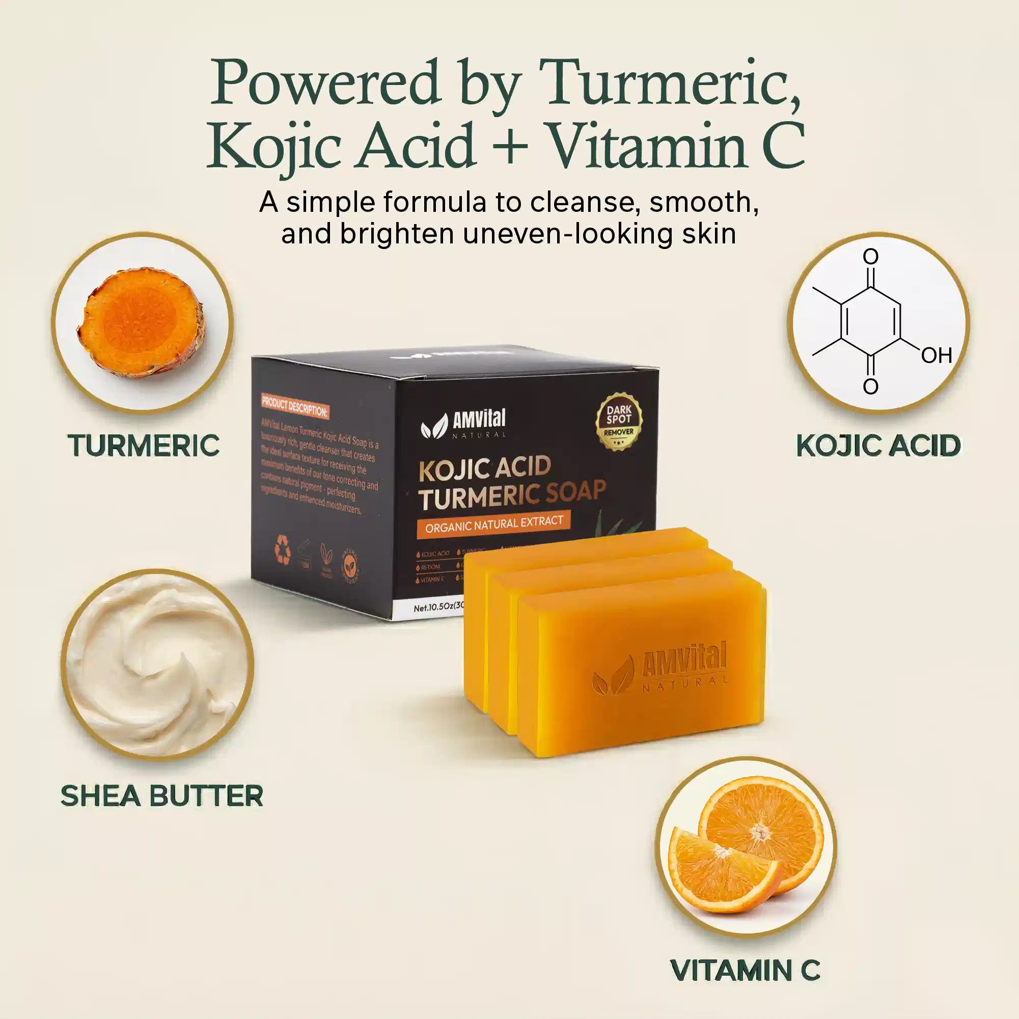 AMVital Turmeric Kojic Acid Soap Bar for Dark Spots & Uneven Tone
